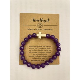 Yecomsy Christian Bracelet Cross Beaded Bracelets Jewelry Natural Healing Stone Inspirational Faith God Stretch Bracelet Religious Jewelry-Purple Amethyst
