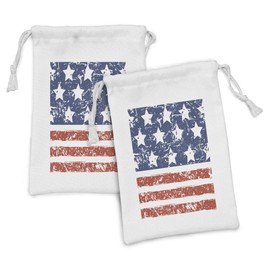 Ambesonne America Fabric Pouch Set of 2, Fourth of July Theme Flag of United States of America with Grunge Effect, Small Drawstring Bag for Toiletries Masks and Favors, 9" x 6", Red Blue and White
