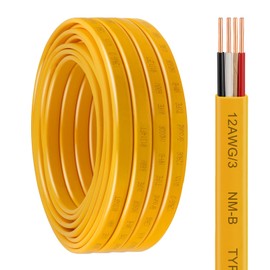 YDDECW 12/3 NM-B Wire with Ground - 25FT Non-Metallic Sheathed Cable Pure Copper 12 AWG 3 Conductor Residential Indoor Wire for Outlets, Switches and Other Loads etc. (Yellow)