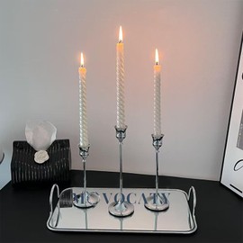 Candle Holders 6pcs Taper Candlestick Holders for Table Centerpiece Home Decor - Morden Sliver Candle Stick Holders for Festival Wedding Party Anniversary Date Mantel Dinning Room
