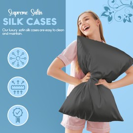 Sunshine Comforts Satin Silk 2 Pack Black, Soft, Smooth, and Luxurious Pillow Cases with Envelope Closure, Silk Pillow Cases for hair & skin, for Women's, Standard Size 50x75cm