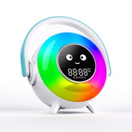 Vezionyiek Alarm Clock with RGB Light,Night Light,Cute Smiley Face Display, Bluetooth Compatible,Sound Machine and OK to Wake Alarm Clock for Toddlers and Kids (Gradient)