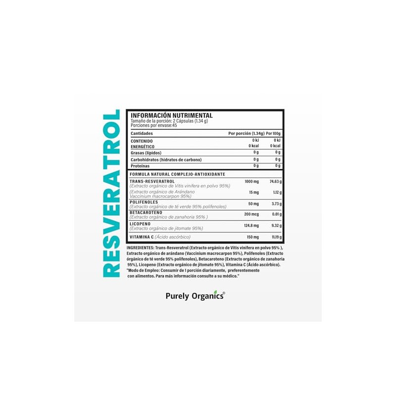 Purely Organics Combo Resveratrol Gold 1340 Vitamina 750 Apoyo Antioxidante