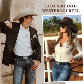 XZQTIVE Western Leather Belt for Men Women Floral Engraved Cowboy Buckle Belt Longhorn Bull Buckle Waist Belt, B-black