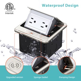 WEBANG Pop Up Floor Outlet Box with 15 Amp Tamper-Resistant Receptacle Outlet, Corrosive Resistant Hardware, ETL Listed, Brushed Nickel