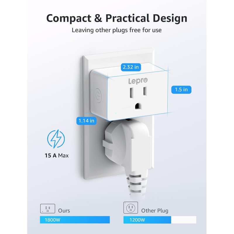 Lepro P1 Smart Plug Mini 15A, Smart Home WiFi Outlet