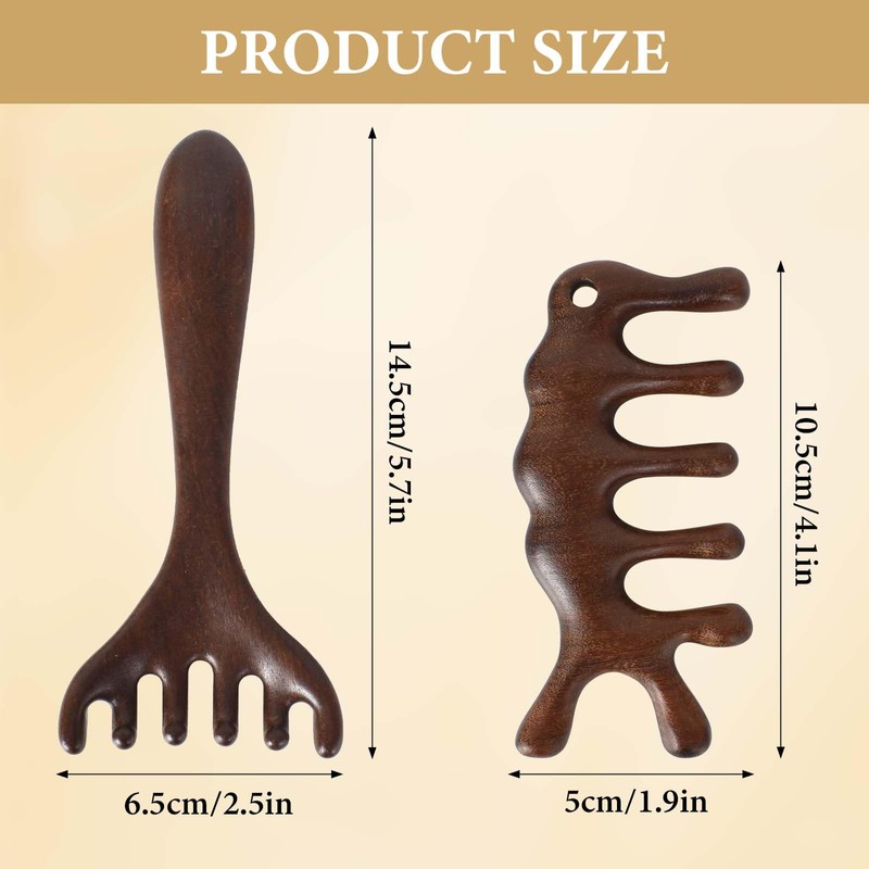 Massage Comb,2 Pieces Wooden Scalp Massager,Wide Tooth Sandalwood Hair Comb,Head