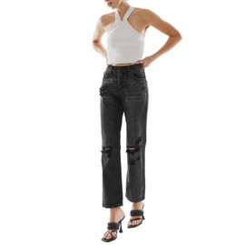 Kancan Ultra High Rise Straight Jeans KC6387DG-OP (as1, Waist, Numeric_28, Regular, Dark Grey, Straight)