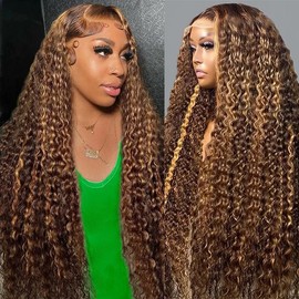 Jukabe 30inch Honey Blonde Wig Human Hair Deep Wave Lace Front Wigs Human Hair 13x6 highlight ombre 4/27 Hd Lace Frontal Wigs Curly Glueless Wig Pre Plucked for Women