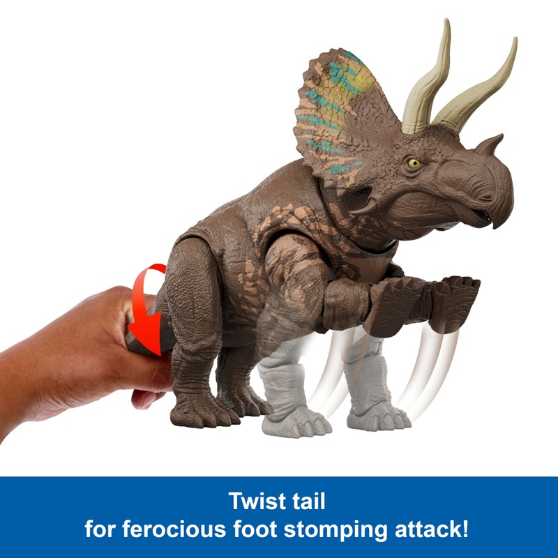 Mattel Jurassic World Rebirth Gigantic Thrashers Eotriceratops Dinosaur Figure Toy,