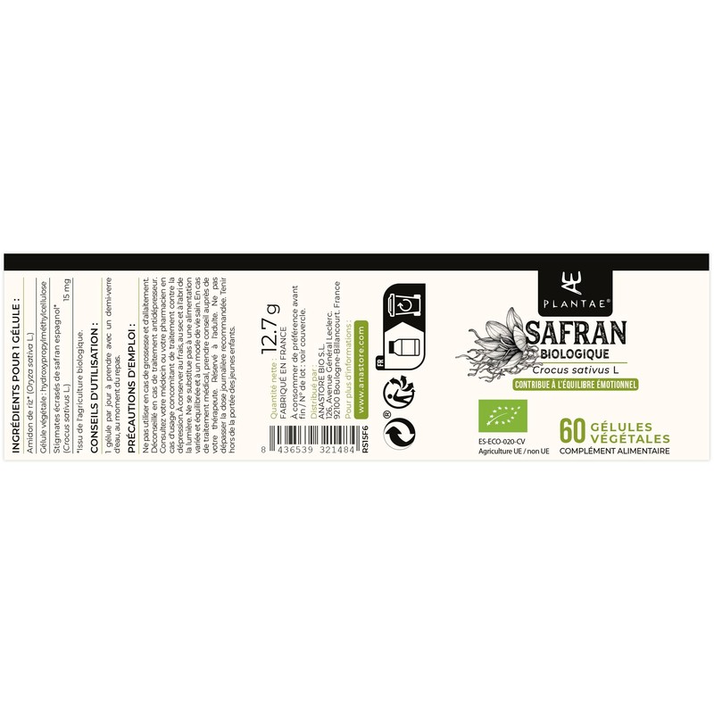 Organic Saffron * 15 mg / 60 Capsules * Emotional