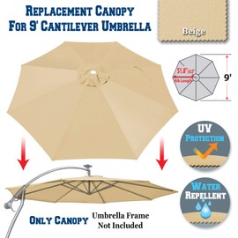 BenefitUSA 9ft- 8rib Umbrella Top Cover Canopy Patio Replacement Canopy Outdoor (Beige)