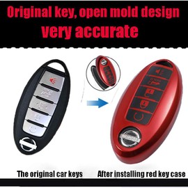 KUSTSOFT Compatible with Nissan Key Fob Cover, Key Fob Case for Altima Sentra Maxima Rogue Armada Pathfinder Infiniti Premium 5 Buttons Smart Remote Premium Soft TPU Key Cover (Nissan 5b Red)