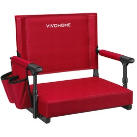 VIVOHOME Stadium Seat with Back Support and Cushion, Portable Bleacher Chair with Cup Holder and Shoulder Strap, Comfortable for Various Sports Events, Red