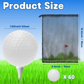 Coopay 60 Pack Practice Golf Balls, 42mm Plastic Golf Training Balls with a Drawstring Bag Hollow Sports Limited Flight for Swing Practice Driving Range Backyard Home Indoor Outdoor Use (White)
