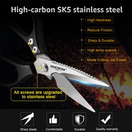 ONEBOM Kitchen Scissors 2 Pack, Shears All Purpose Heavy Duty for Cutting Chicken, Meat, Food, Fish, Poultry, Stainless Steel Scissors for Dishwasher Safe, with Blade Kitchen Salad Scissors(Black)…