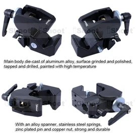 Super Strong Universal Metal Photography Camera Crab Shears Crab Clamp, Used for 5cm Round Tube Tripod Light Stand, 3cm Thick Square Tube Desk Bookcase Wooden Board Wood Plank, 5/8" 1/4" M5 Function