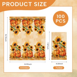 100pcs Fall Napkins 3 Ply Fall Disposable Pumpkin & Sunflower Paper Decorative Guest Napkins for Autumn Harvest Thanksgiving Party Disposable Hand Towels for Bathroom Kitchen Home Decoration