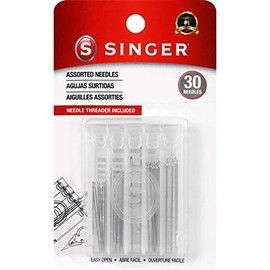 SINGER 07370 Agujas de coser a mano compactas con enhebrador de agujas, tamaños surtidos, 30 unidades,