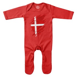 Purple Print House Denmark Torn Romper Suit Babies Boy Girl Football Danish Baby Sleepsuit, 3-6 Months, Red