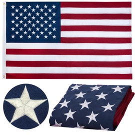 American Flag 3x5 ft 100% Cotton US Flag, Heavy Duty Embroidered Stars and Sewn Stripes, Soft Cloth USA United States Flags with Brass Grommets for Outdoor Indoor