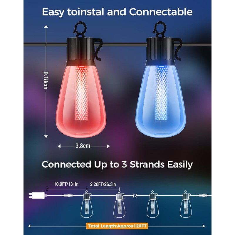 litogo 120FT Color Changing Outdoor String Lights with Remote -