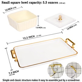 Creativity Home Ceramics Nut Bowls and Plastic Serving Gilded Edge Tray, Party Snacks Platter, Candy Bowl with Plastic Lid Tray, for Parti, Platters, Chip Bowls, Dip, Snacks, Beige 6 Bowl Tray