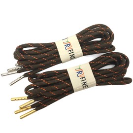 YJRVFINE 1/5" Thick Hiking Shoelaces with Metal Tips Round Boot Laces Light Brown Orange Dots 51 inch 2 Pair