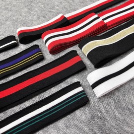 Knit Rib Cuff & Neck Trim Stretch Striped Ribbing, Revamp Old or for New Garments Cut and Sew,8 Styles, Sports Feel 100% Polyester Trimming, 1 Piece [N2. Black with Gold/Purple, Width 3cms]