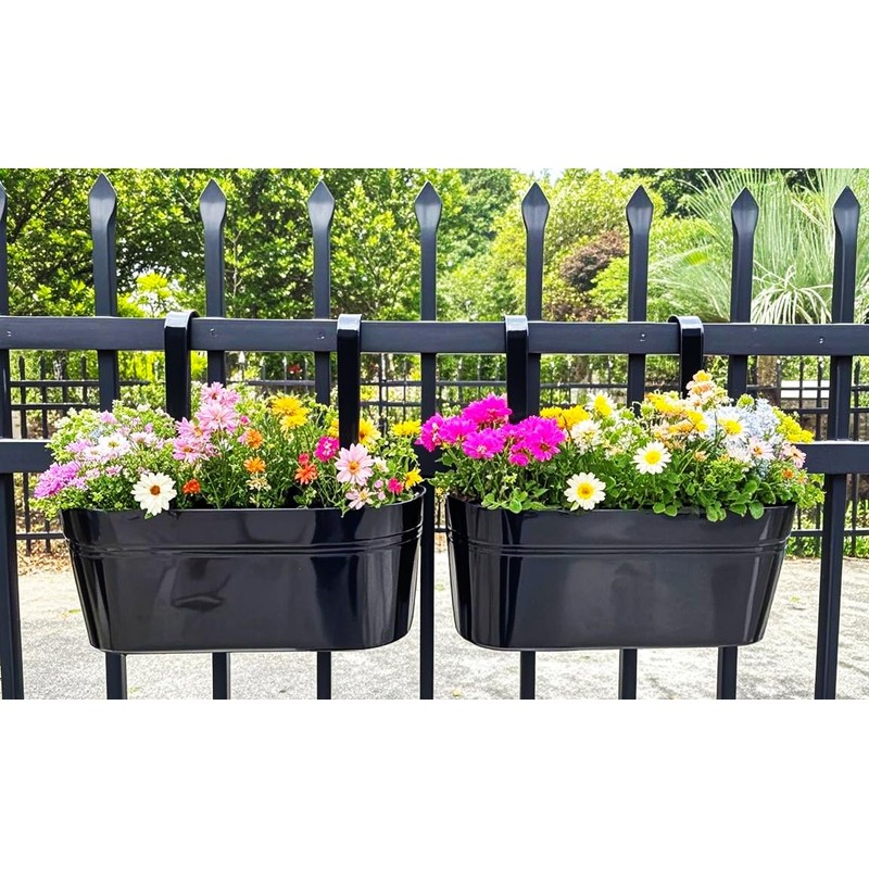 Joyfernal Hanging Planters for Outdoor Plants, 17" Railing Planter Pots,