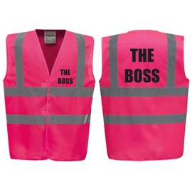 Brook Hi Vis UK Premium The Boss Hi Vis Funny Joke Vest - Reflective High Visibility Waistcoat for Workplace Humour, Pink or Yellow, Alpha, M, Regular, Regular, Standard, Pink