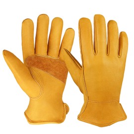OZERO Leather Work Gloves for Men or Women, Cowhide Garden Glove for Construction, Utility, Chainsaw, Farm, Ranch Pruning