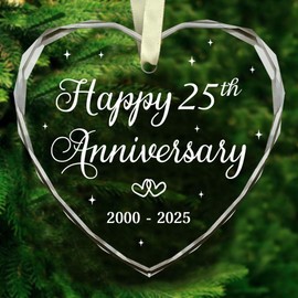 BSQUIELE Happy 25th Anniversary Ornament 2025-25th Wedding - 25th Anniversary Day Gift Idea for Couple - Christmas, Birthday Gift for Husband, Wife - 25 Year of Marriage Glass Ornament