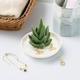 Soporte para Anillos de Aloe, Plato para Anillos de Cactus, Soporte para Joyas, Bandeja para Anillos, Pendientes, Organizador de Collares, Romántico Regalo para Novia,San Valentín, Navidad,Cumpleaño