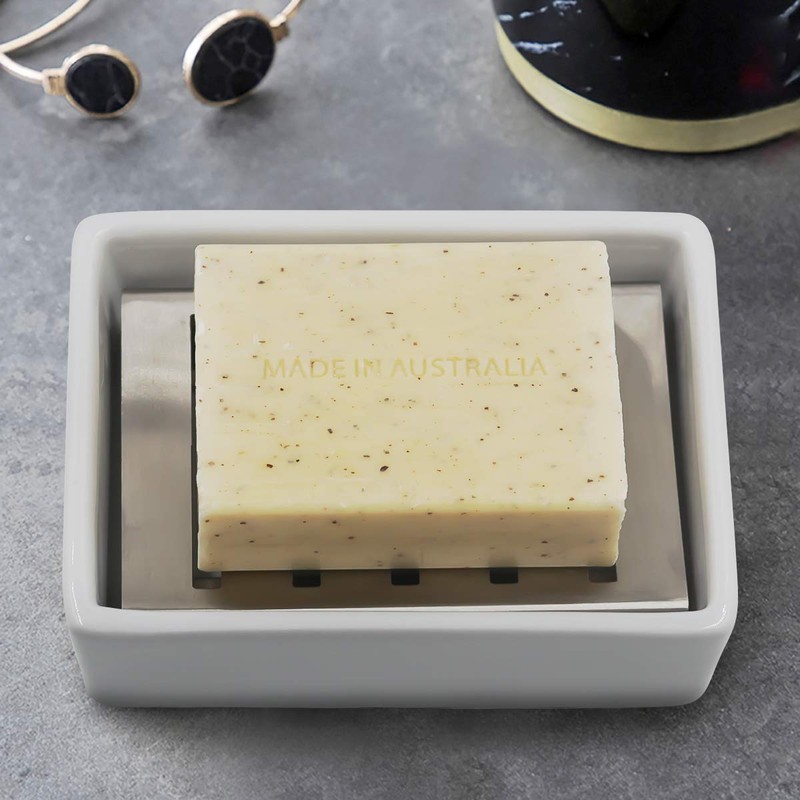 TOPSKY Ceramic Soap Dish Holder Stainless Steel for Bathroom, Double