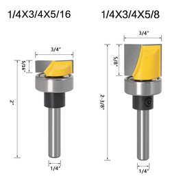 Gasea 6pcs 1/4 Inch Shank Router Bits Set, Including 3pcs Template Flush Trim Bit, 2pcs Deep Round Bottom Nose Bit and 1pcs 90° V Groove Bit for Woodworking Milling Cutter Tool