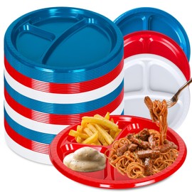 FYSUIMU 90Pcs 10 Inch 3 Compartment Divided Plates Plastic Disposable Patriotic Party Dinner Plates for 4th of July Independence Day Birthday (Red Blue White)