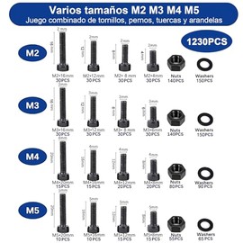 1230 Piezas Tornillos Métricos M2 M3 M4 M5, Acero Aleado Grado 12.9