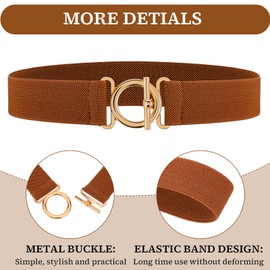 Amaxiu Women Elastic Belt, Invisible Stretch Ladies Belts with Gold Flat Buckle Skinny Waist Belt For Jeans Pants Dresses(Brown)
