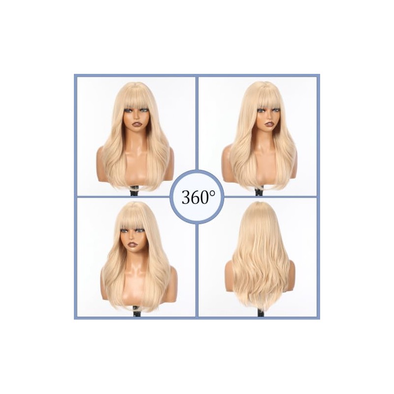 HAIRCUBE Pelucas para mujer, peluca rubia clara mixta con flequillo,