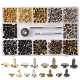UNCO- Leather Rivets Kit, 4 Colors, 2 Sizes, 240 pcs, Tubular Metal Studs with Fixing Tools, Double Cap Rivets, Rivets for Leather, Rivets for Fabric, Leather Hardware Supplies.