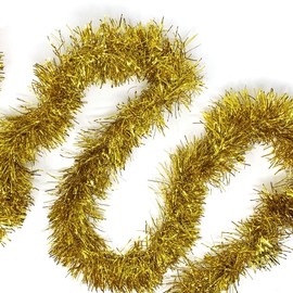 Allgala Guirnalda de oropel dorado, 50 pies de Navidad, guirnalda de oropel metálica para decoración de árbol de día festivo, pared, riel de pared, hogar, oficina, evento, otoño, Acción de Gracias