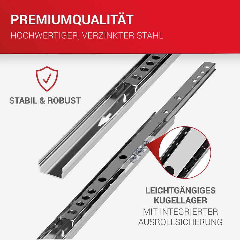LouMaxx Ball Extension Set of 4 Drawer Runners 27 mm