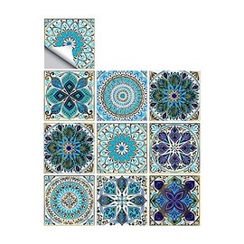 25 PCS Mandala Style Tile Sticker, 4x4 Inch(10x10cm) Traditional DIY Murals, Tile Waterproof Oil Proof Removable Decals for Bathroom & Kitchen Backsplash Oil Proof Wall Stickers (MTL-01)