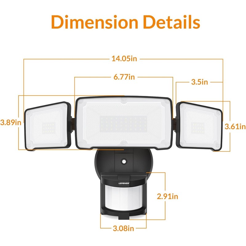 LEPOWER LED Motion Sensor Security Lights, 3 Head Motion Detected,