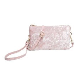 JEN & CO. Riley Velvet Crossbody Bag - Elegant Clutch Purse with Detachable Wristlet & Strap, Evening Purses for Women, Pink