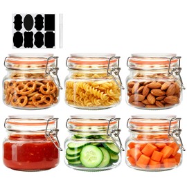 Encheng 16 oz Glass Jars With Airtight Lids And Leak Proof Rubber Gasket,Wide Mouth Mason Jars With Hinged Lids For Kitchen,Glass Storage Containers 6 Pack