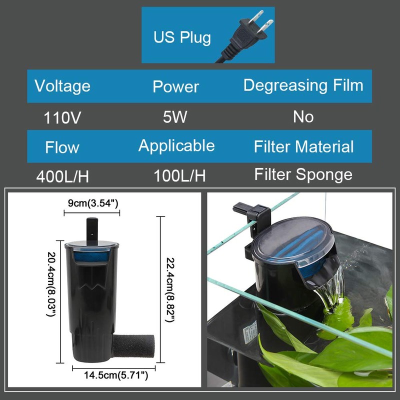 Senzeal Aquarium Turtle Filter Quiet Low Water Level Filter Pump