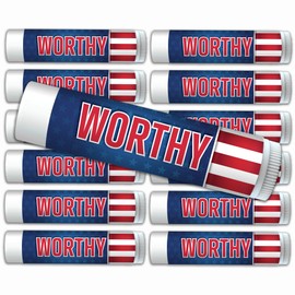 (Accessories) USA American Flag"Worthy" Premium SPF 15 Lip Balm 12-Pack, Made with Beeswax, Aloe Vera, Coconut Oil, Vitamin E. Water Resistant. Patriotic America Design.
