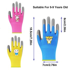 3 Pairs of Children's Gardening Gloves, Children's Protective Gloves, Children's Work Gloves, Children Aged 5-9 Years, Security Gloves for Daily Housework, Outdoor Activities